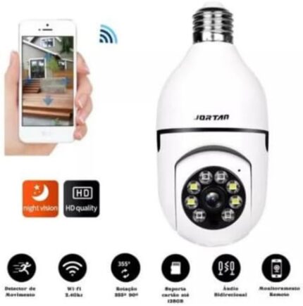 Câmera de Segurança Inteligente Jortan, Lâmpada com Visão Noturna HD, Wifi