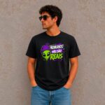 Camiseta Alien Pop Art Humanos Não São Reais Geek Nerd Masculina 100% Algodão Fio 30.1 - Imagem 2
