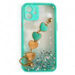 CAPA GLITTER COM CORRENTE CORAÇÃO PARA IPHONE 12