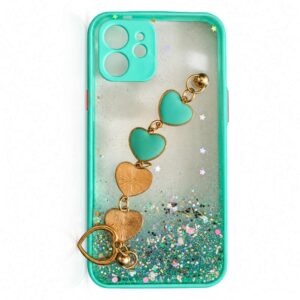 CAPA GLITTER COM CORRENTE CORAÇÃO PARA IPHONE 12